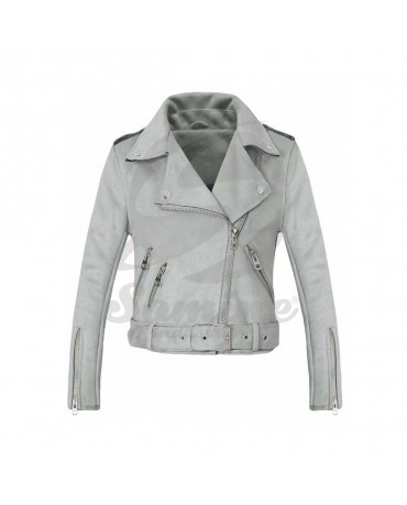 ST-5110 Cross Zipper Gray Leather Women Jacket