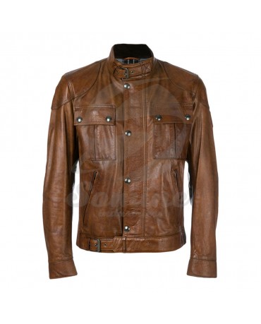 Dark Tan Genuine Leather Men Jacket
